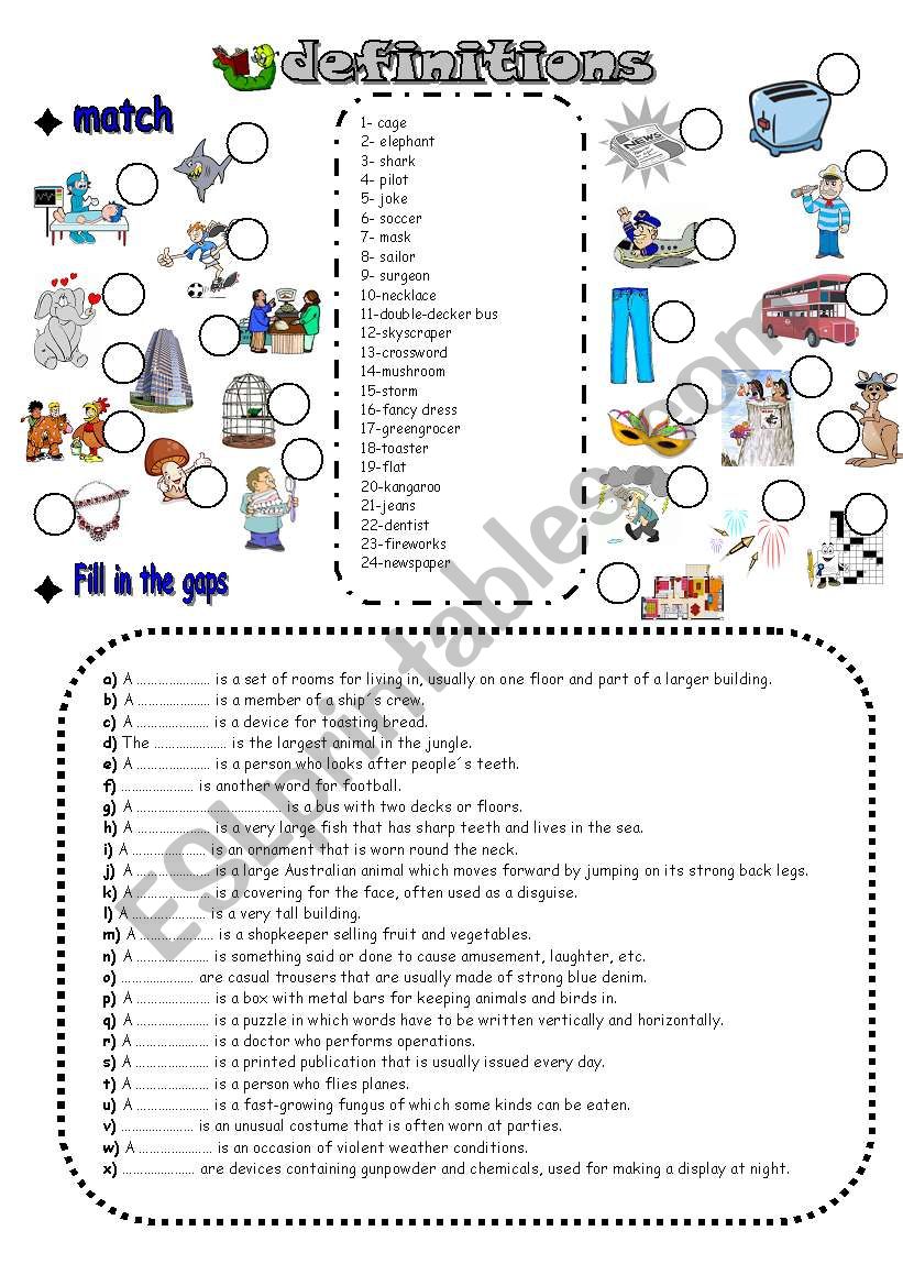 DEFINITIONS worksheet