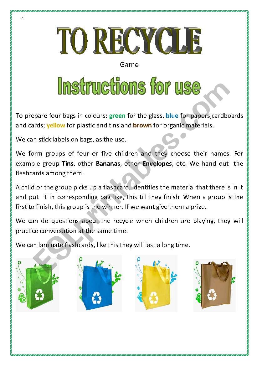 To Recycle worksheet