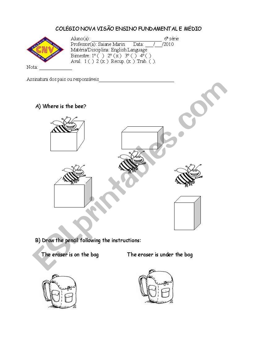 Elementary test worksheet