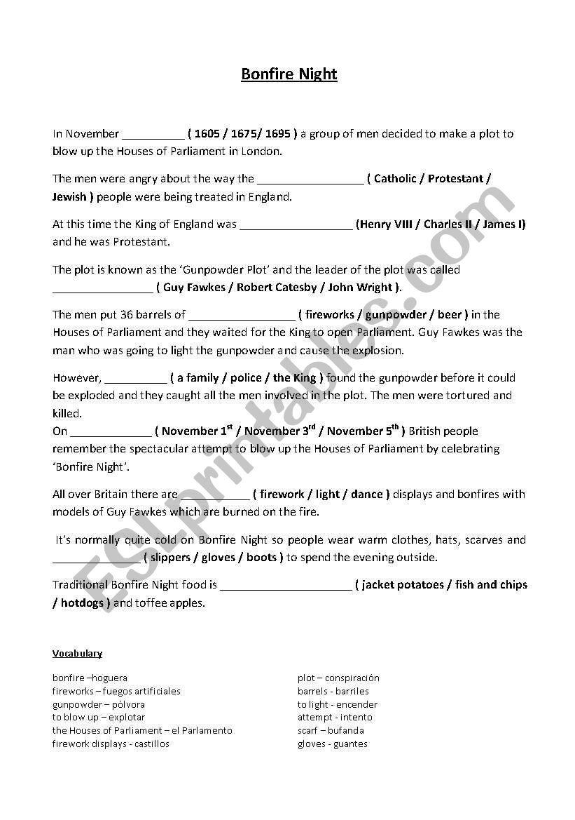 Bonfire Night worksheet