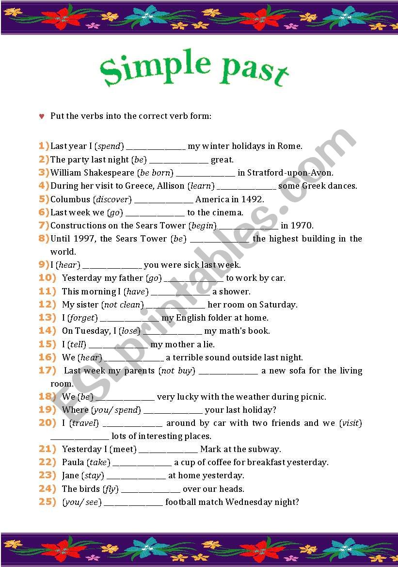 Simple past worksheet