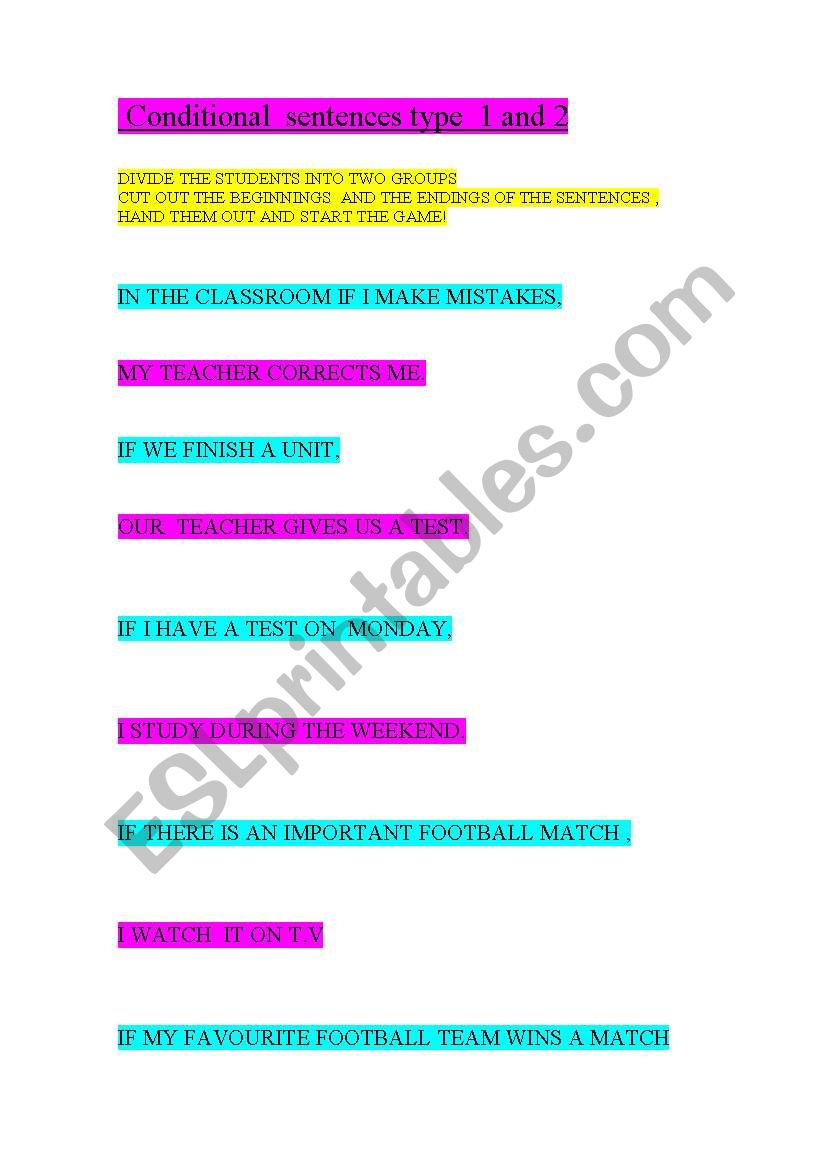 CONDITIONAL SENTENCES TYPE 1 AND 2