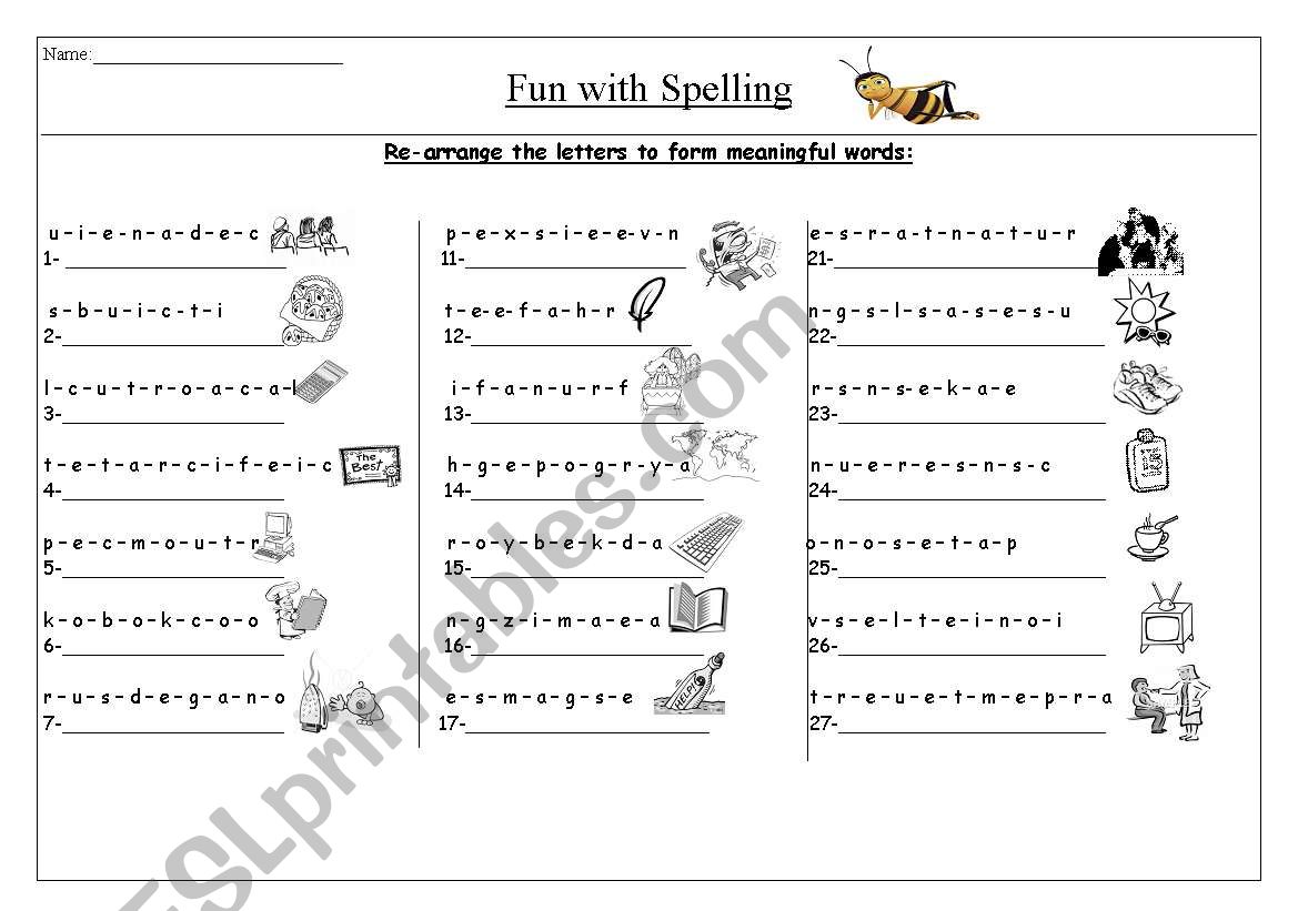 spelling unscramble worksheet