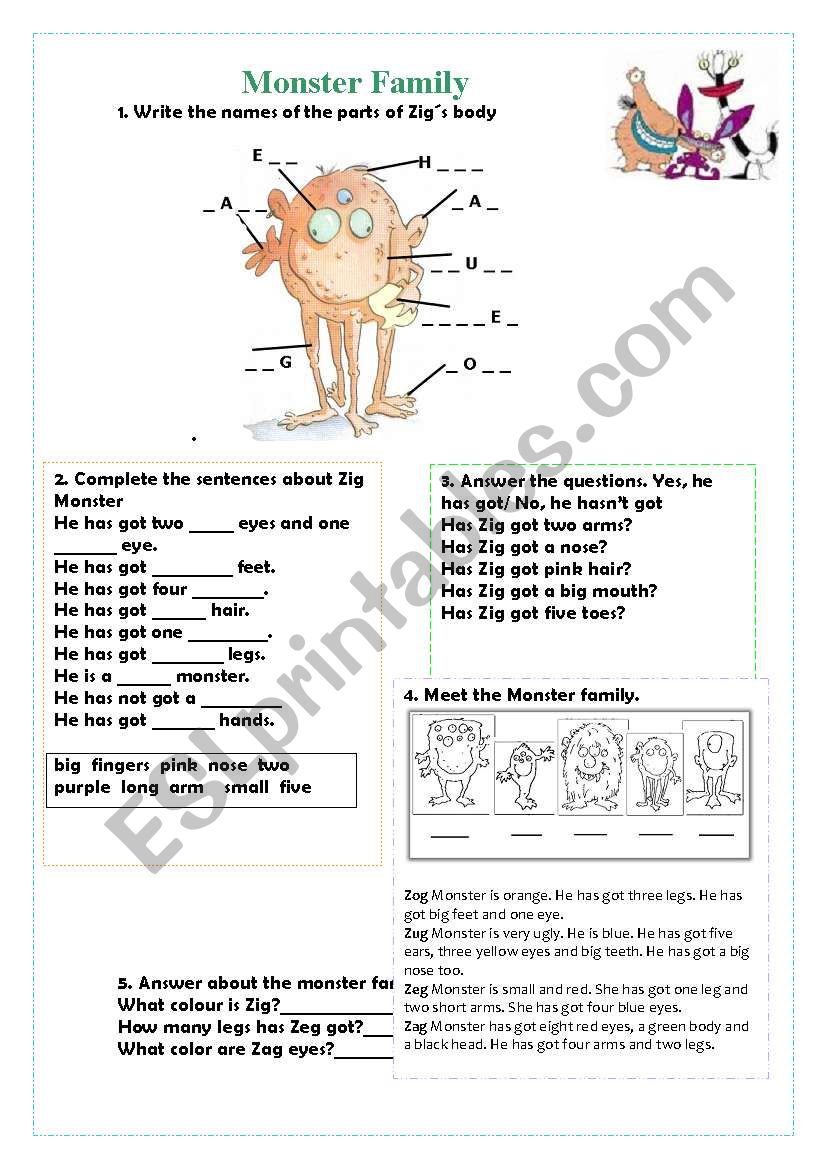 Monster family worksheet