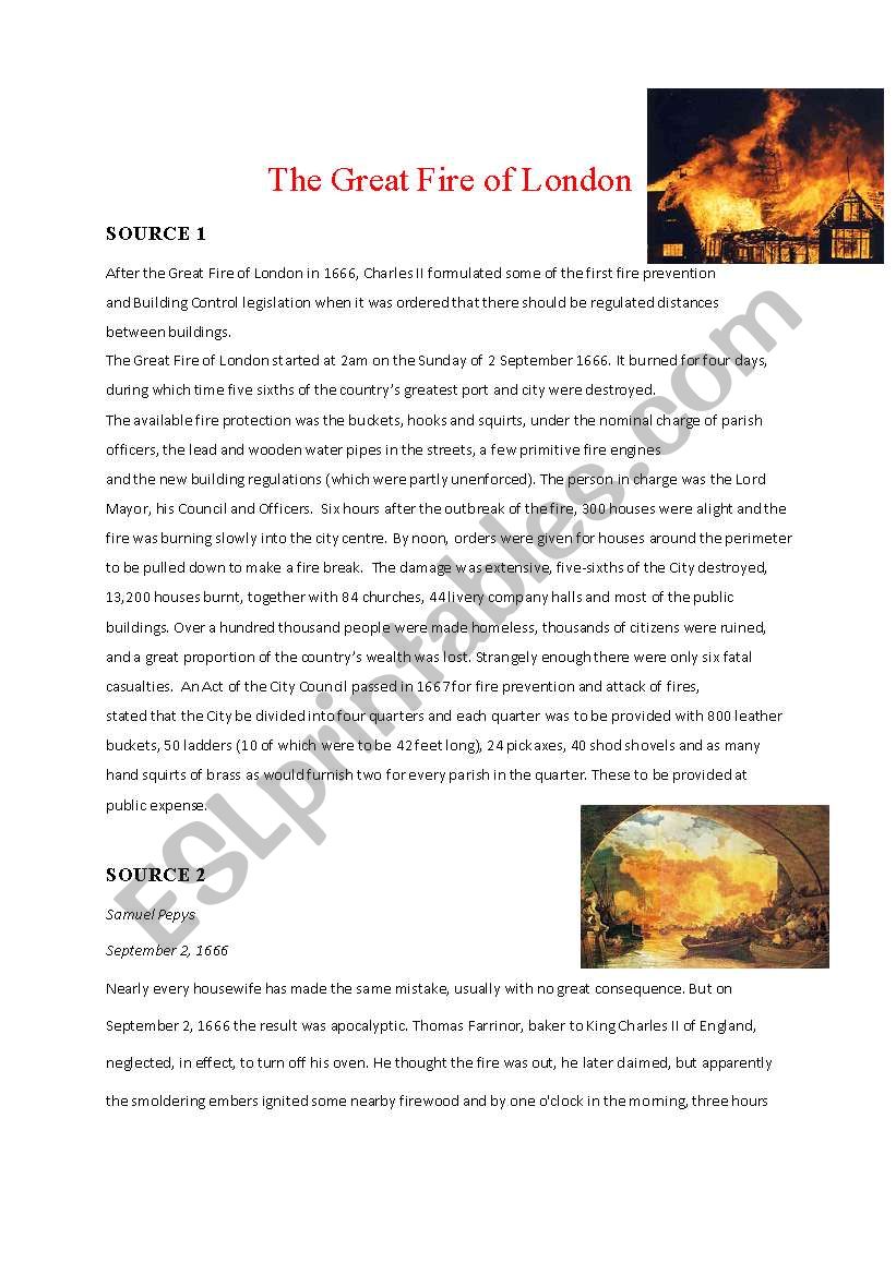 The Great Fire of London worksheet