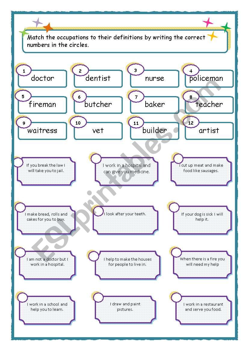 Occupations worksheet