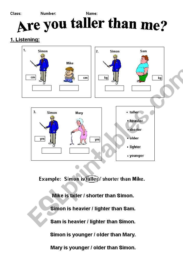 Are you taller than me worksheet