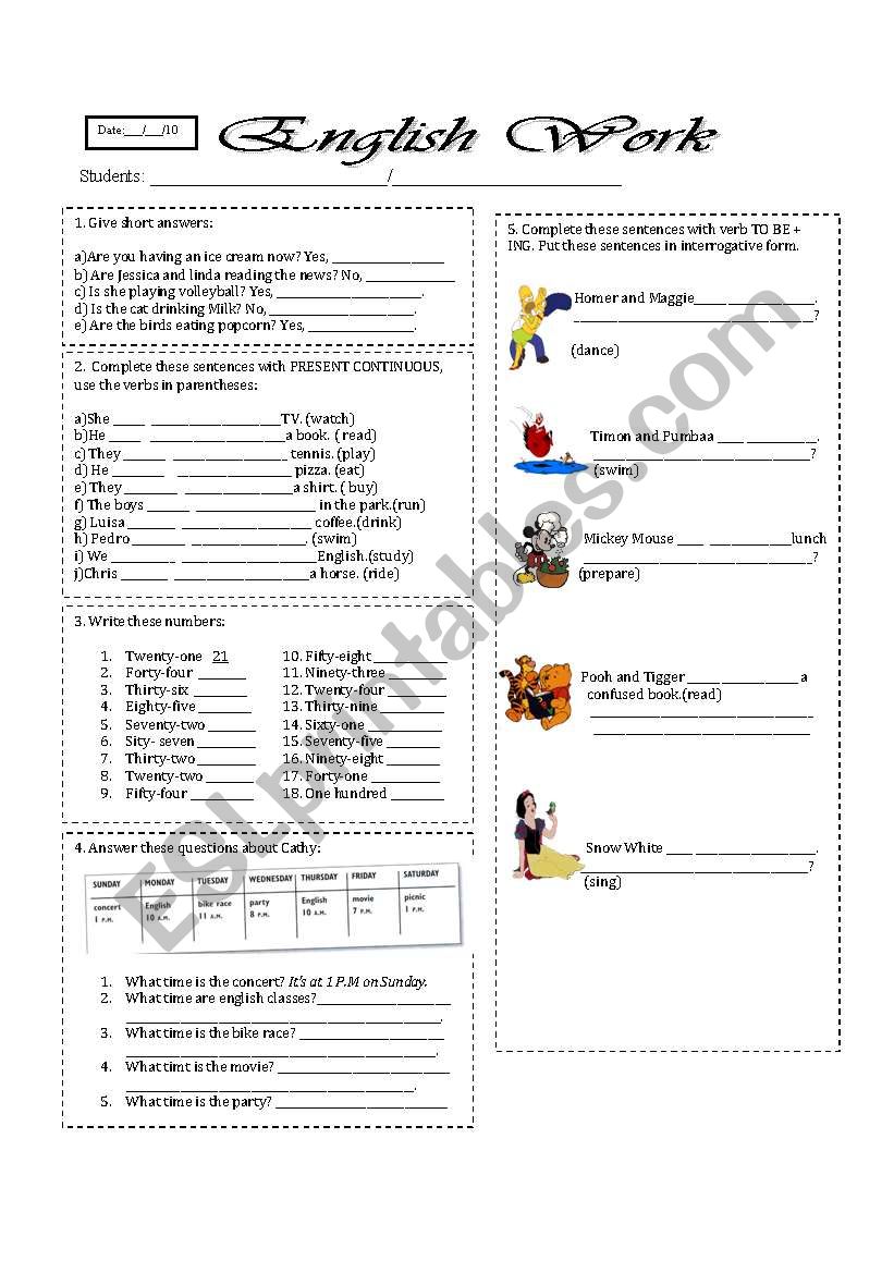 PRESENT CONTINUOUS worksheet