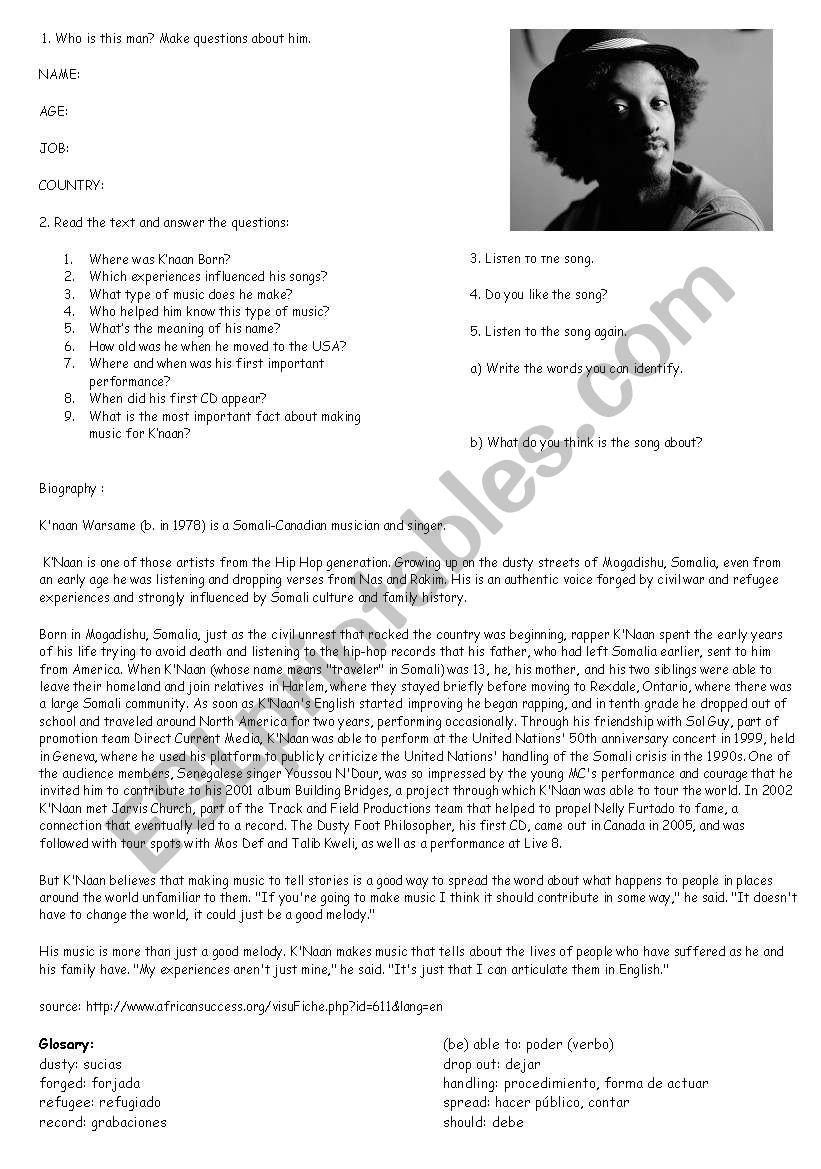 Knaans biography worksheet