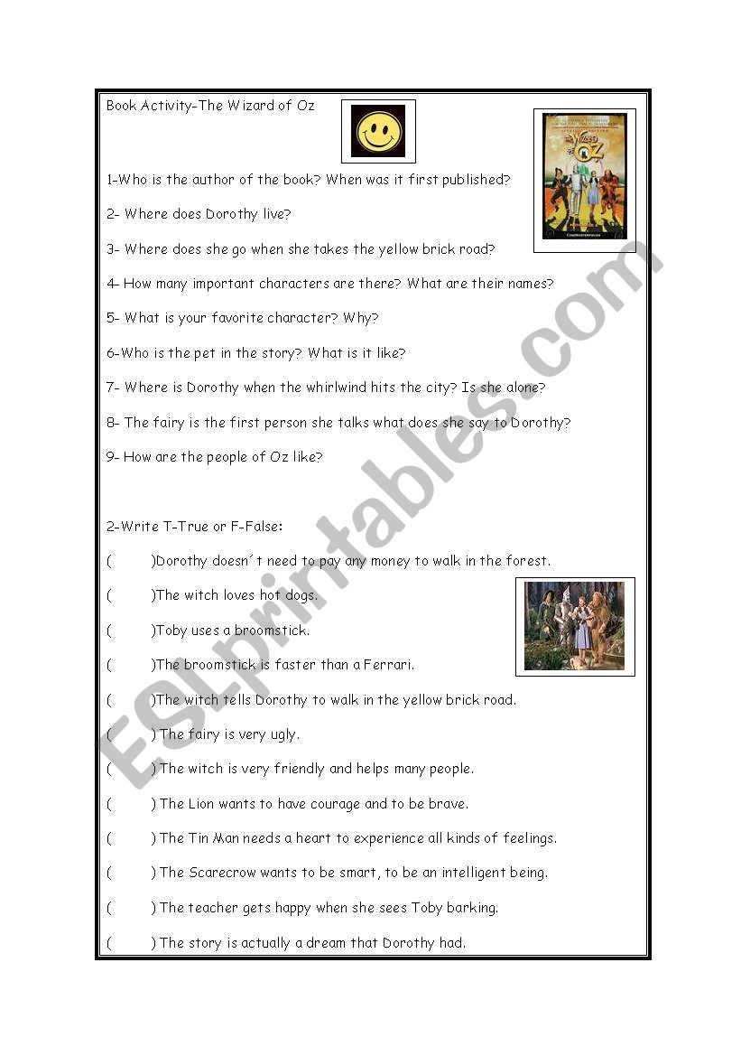 The Wizard of Oz worksheet