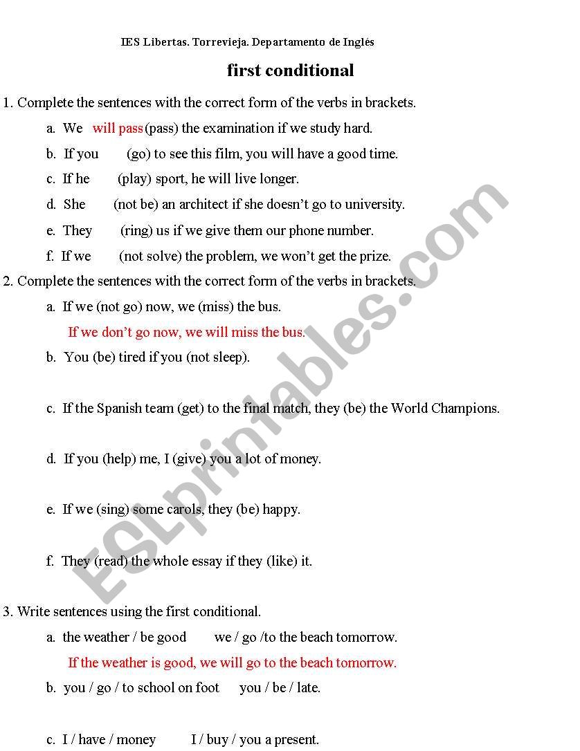First conditional grammar rules