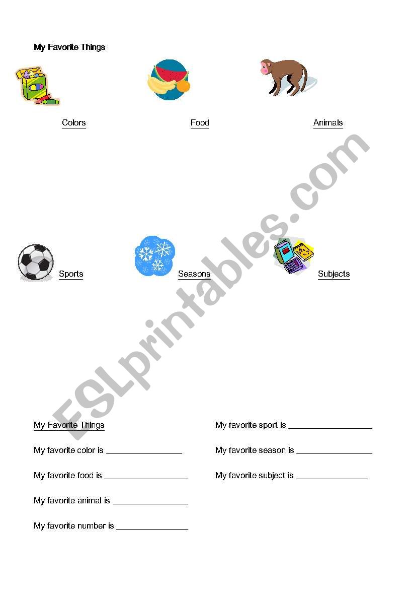 My Favorite Things worksheet