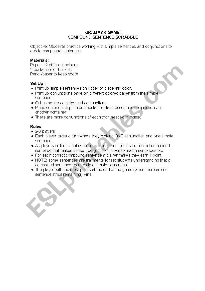 Compound Sentence Scrabble Game