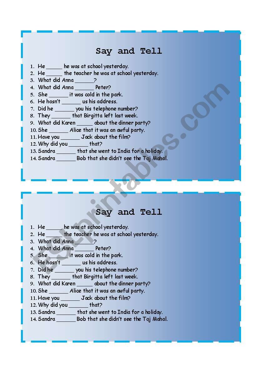 Say and Tell exercises worksheet