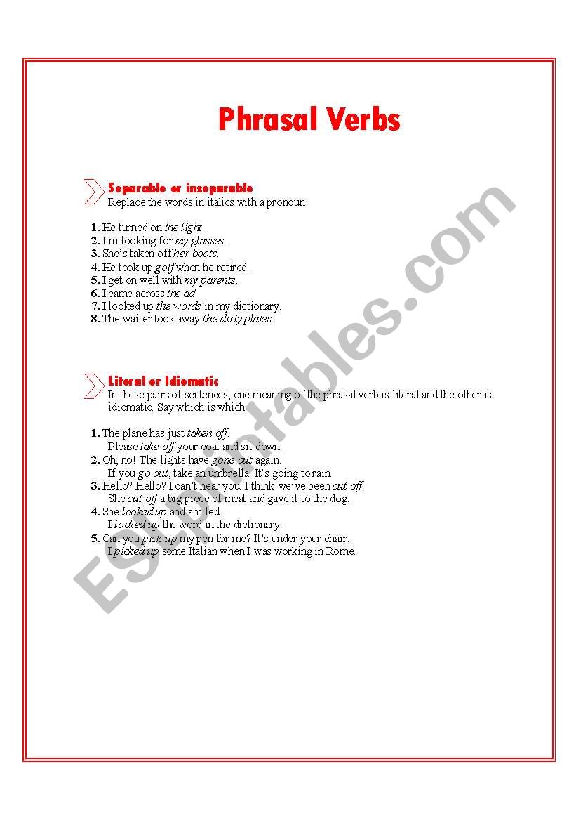Phrasal verbs practice worksheet