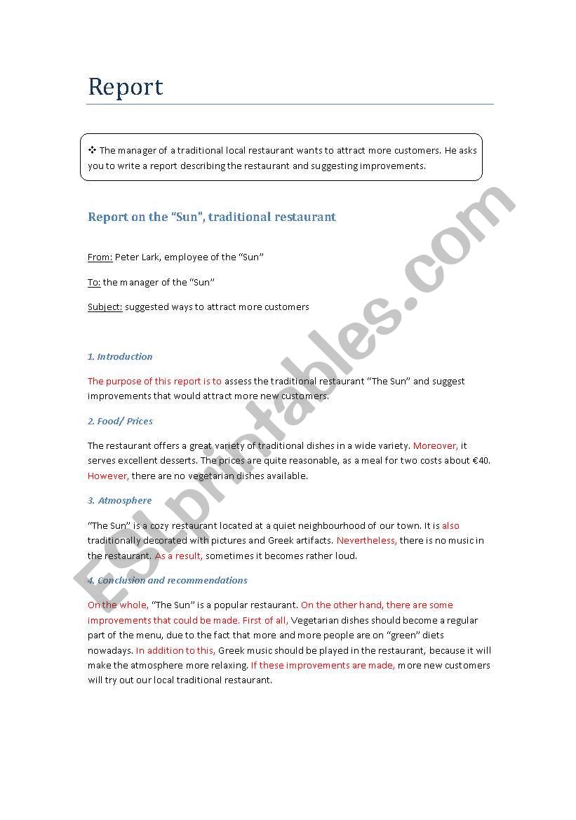 how to write 2- a report worksheet