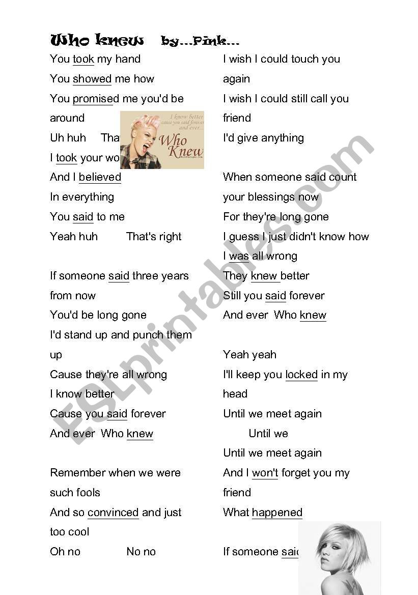 past simple song worksheet