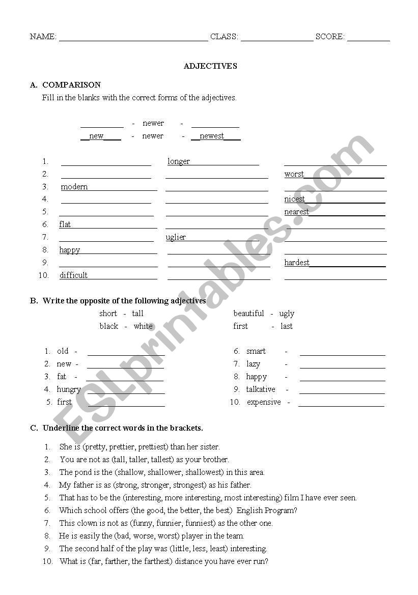 adjectives worksheet