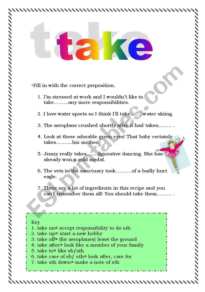 phrasal verbs- take + key worksheet