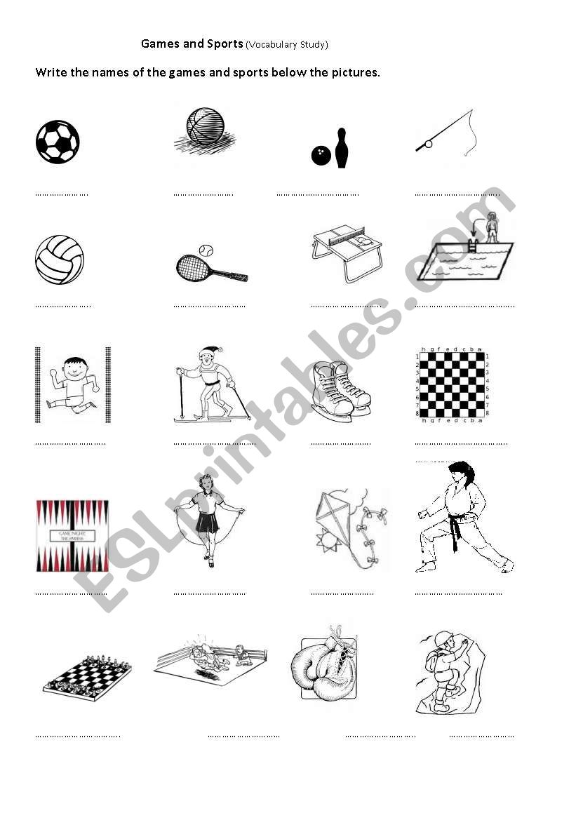 games and sports worksheet