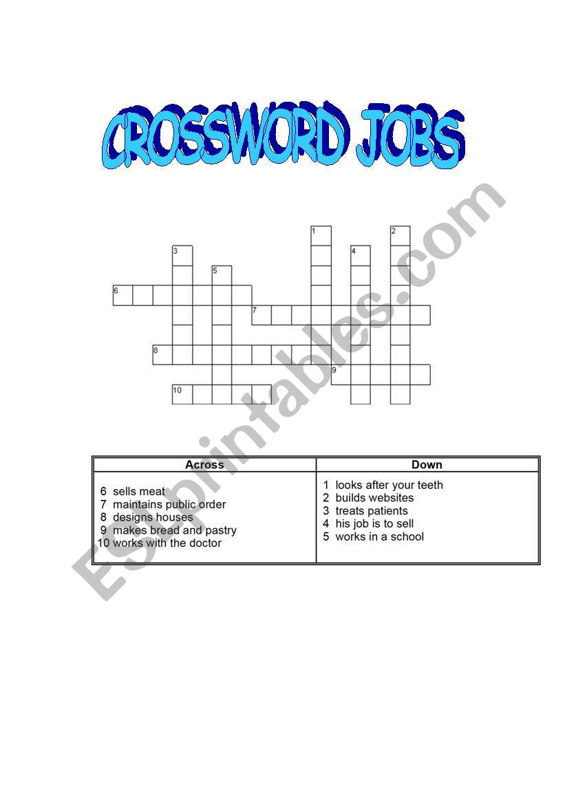 crosswords jobs worksheet