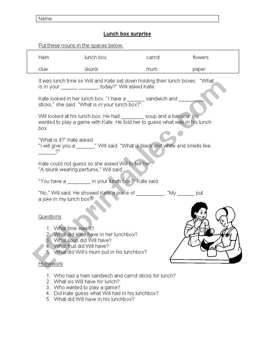 Lunchbox surprise worksheet