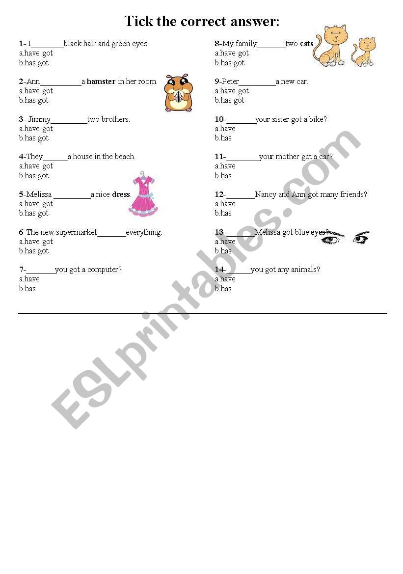 Have got/ Has got worksheet