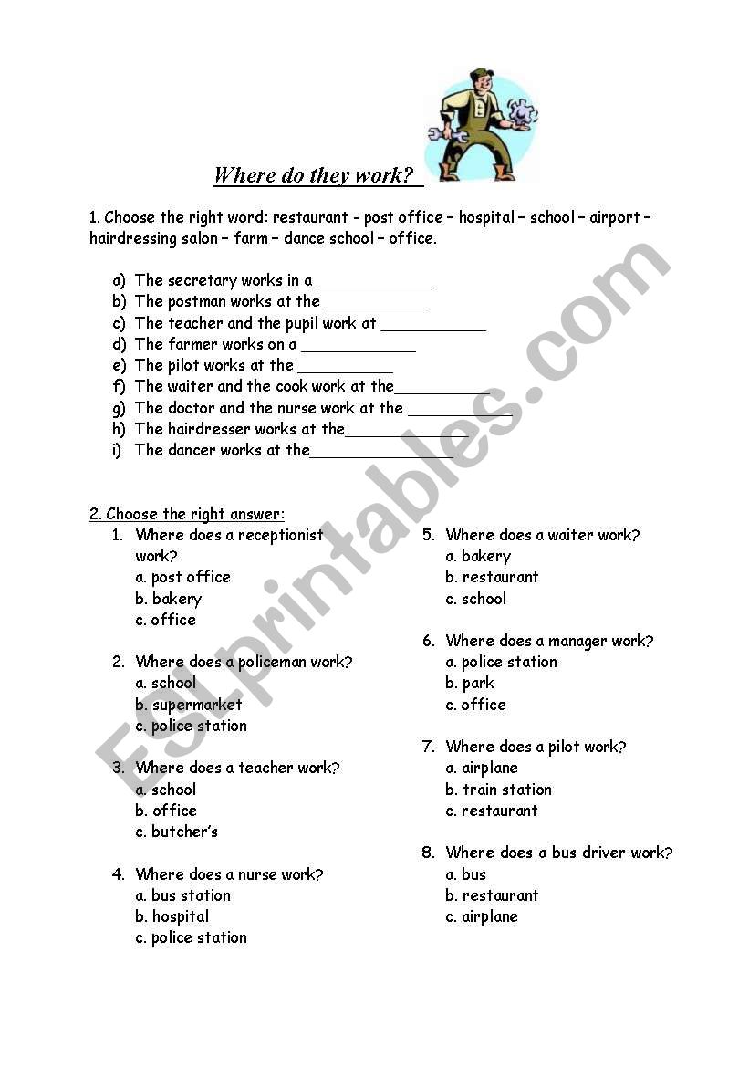 Where do they work? worksheet