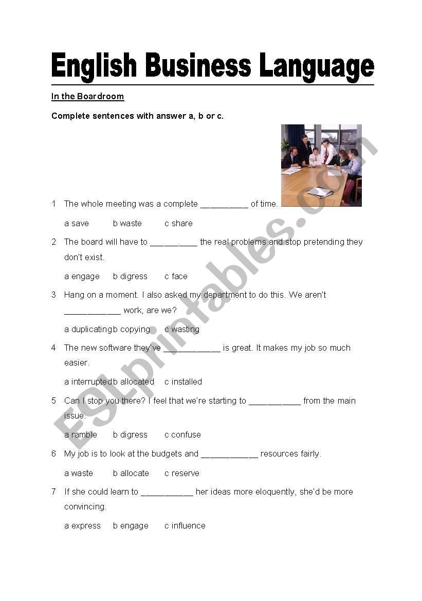 English Business Langauge worksheet
