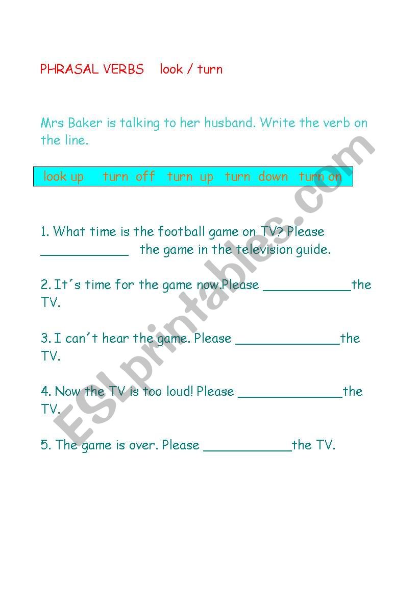 phrsal verbs look /turn worksheet