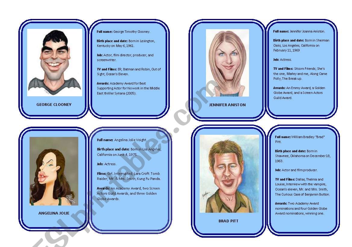 Famous celebrities part 1  worksheet