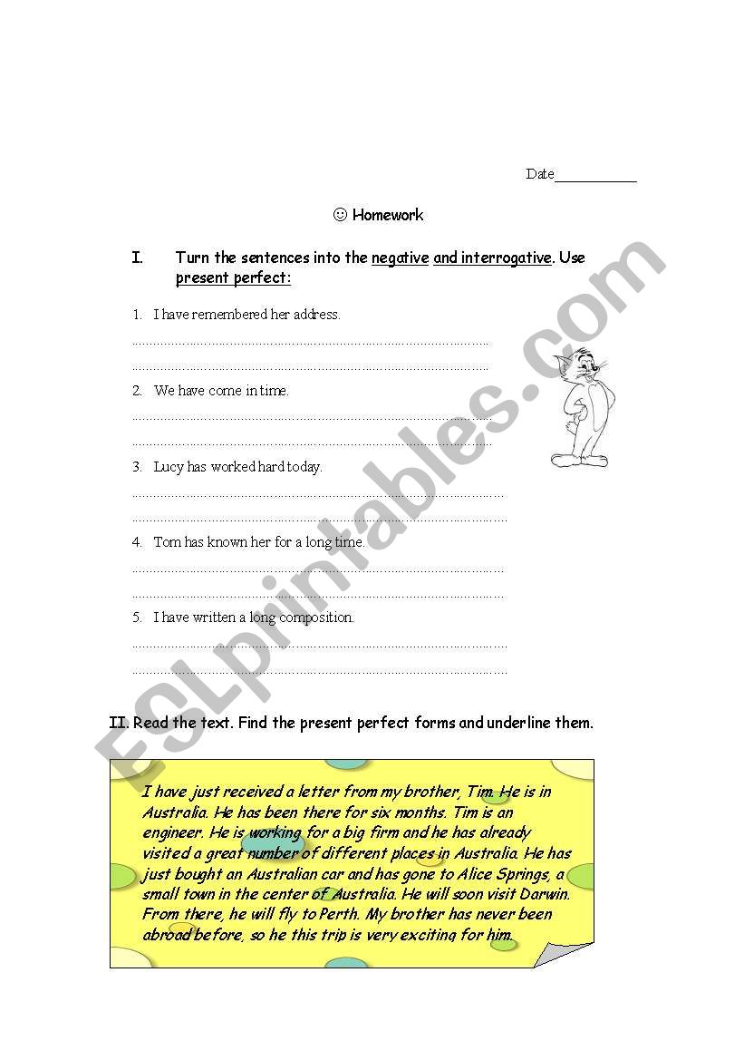 present perfect worksheet