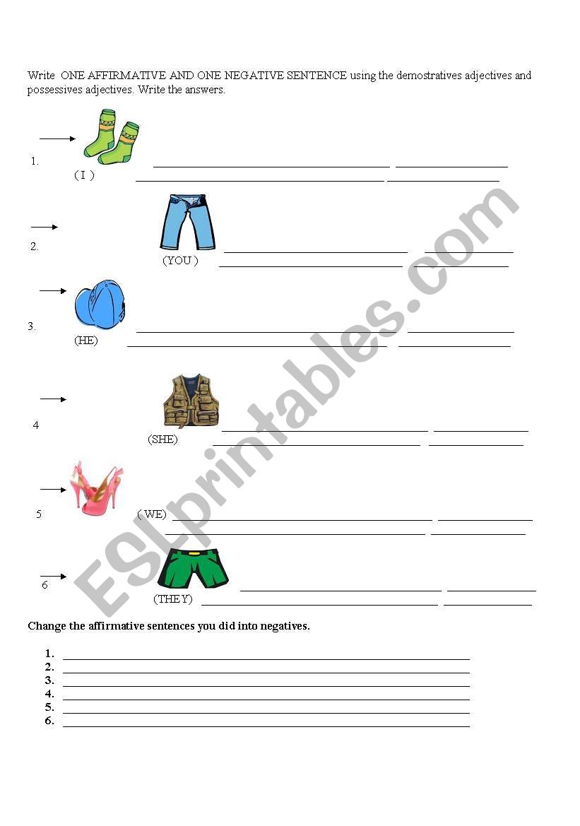 demostratives adjectives worksheet