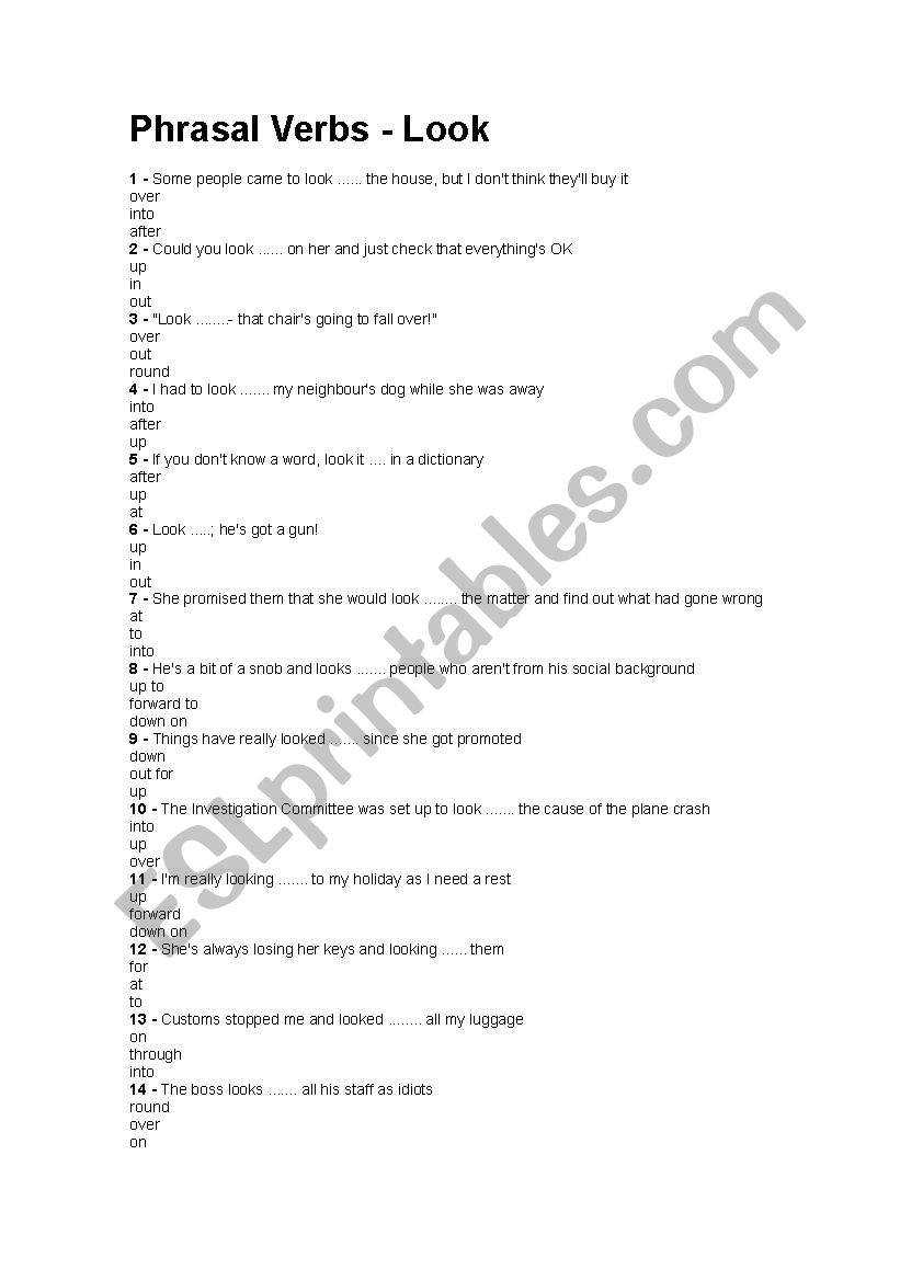 Phrasal Verbs look  worksheet
