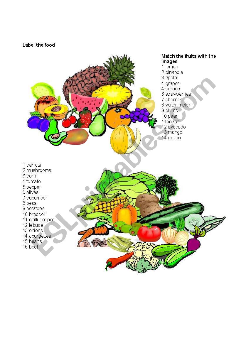 Fruit and vegetables worksheet