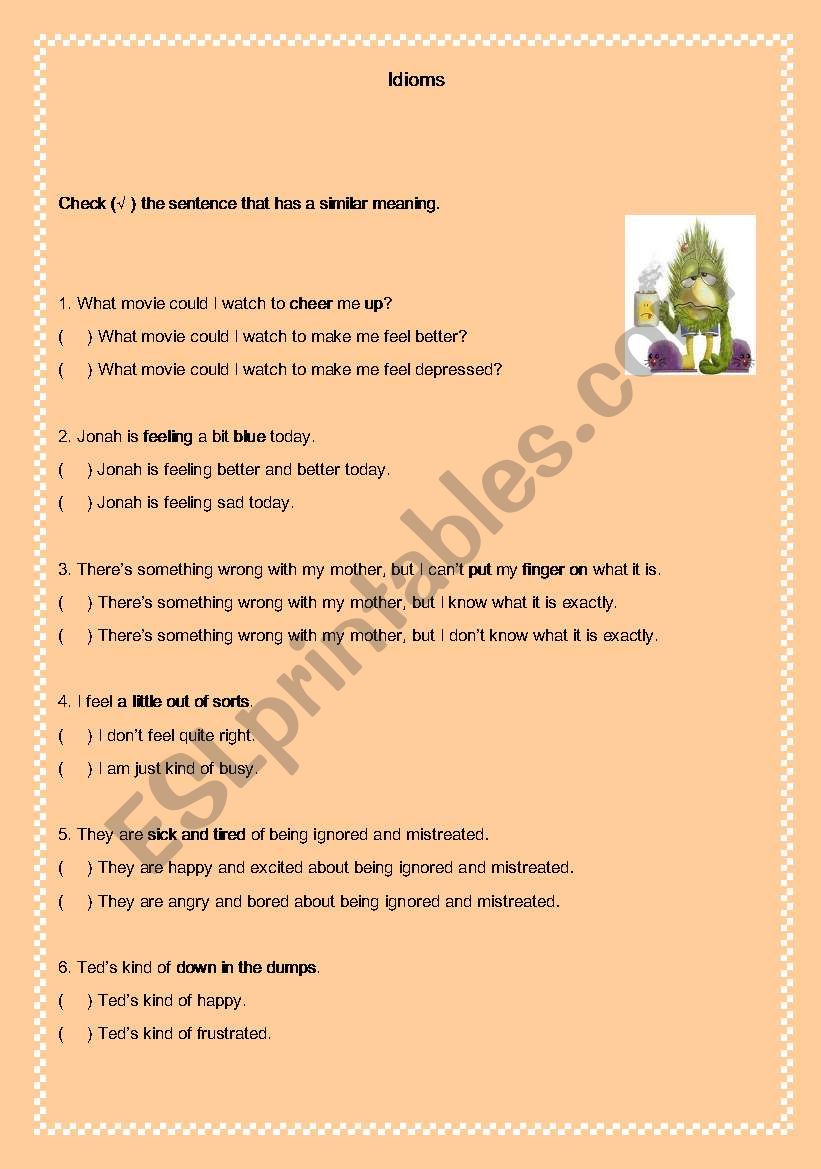 Idioms exercise worksheet