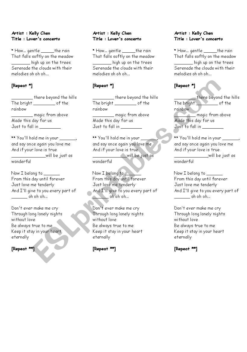 song sheet worksheet