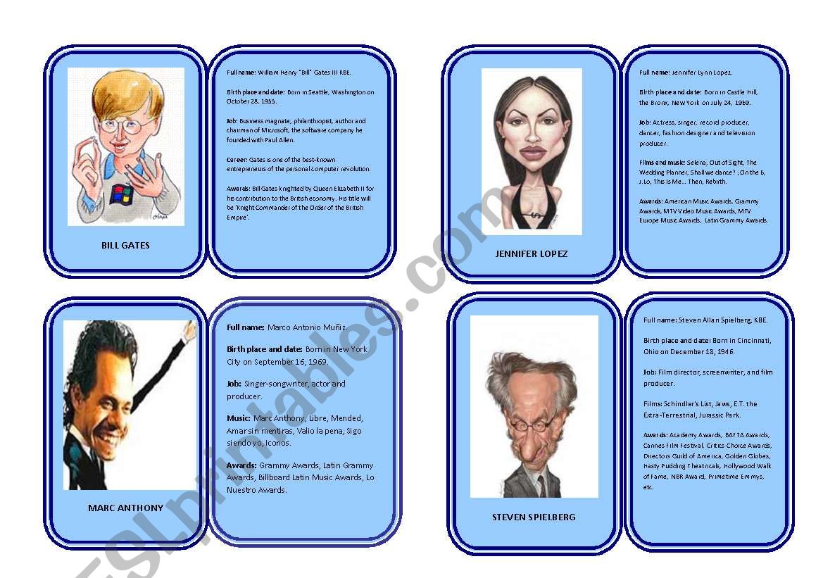 Famous celebrities part 4 worksheet