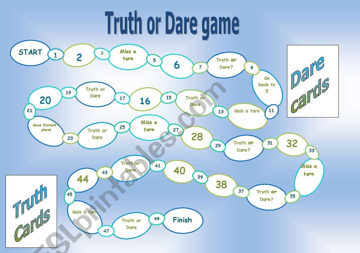 Truth or dare board game worksheet