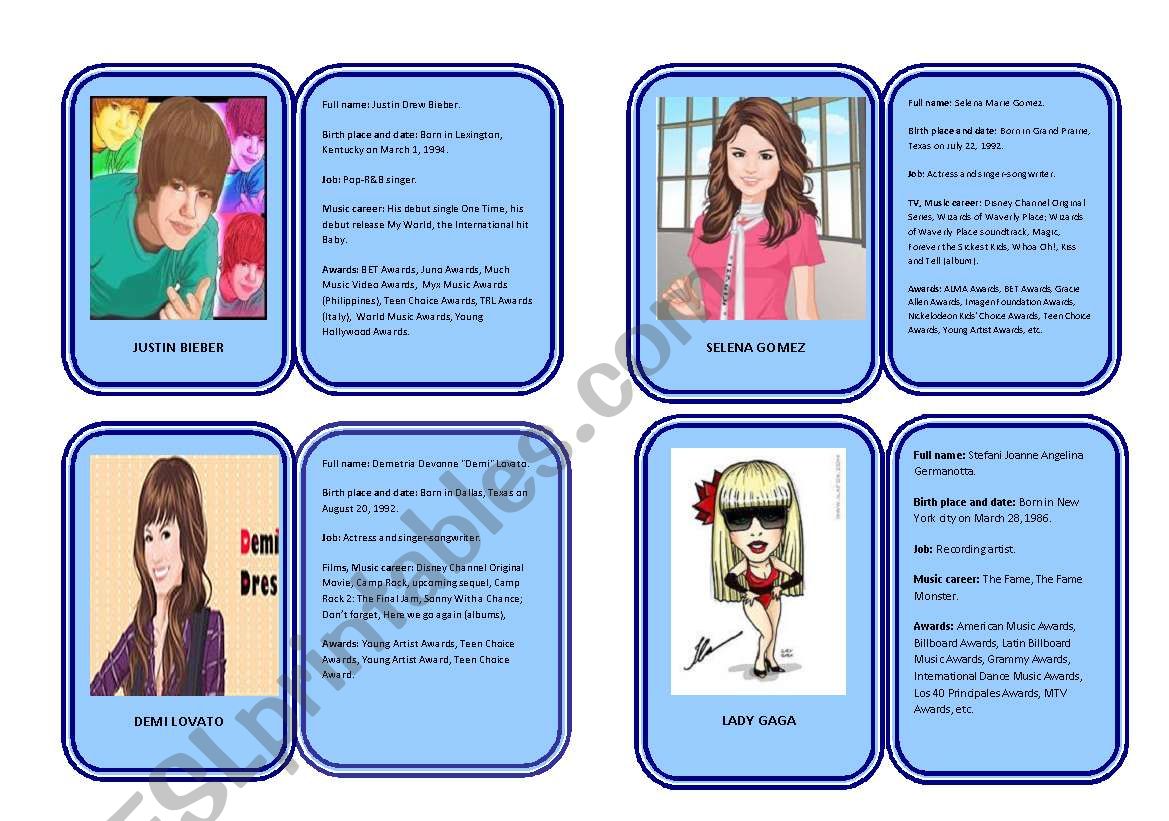 Famous celebrities part 6 worksheet