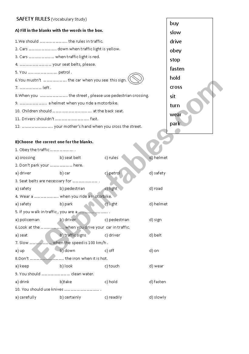 safety rules worksheet