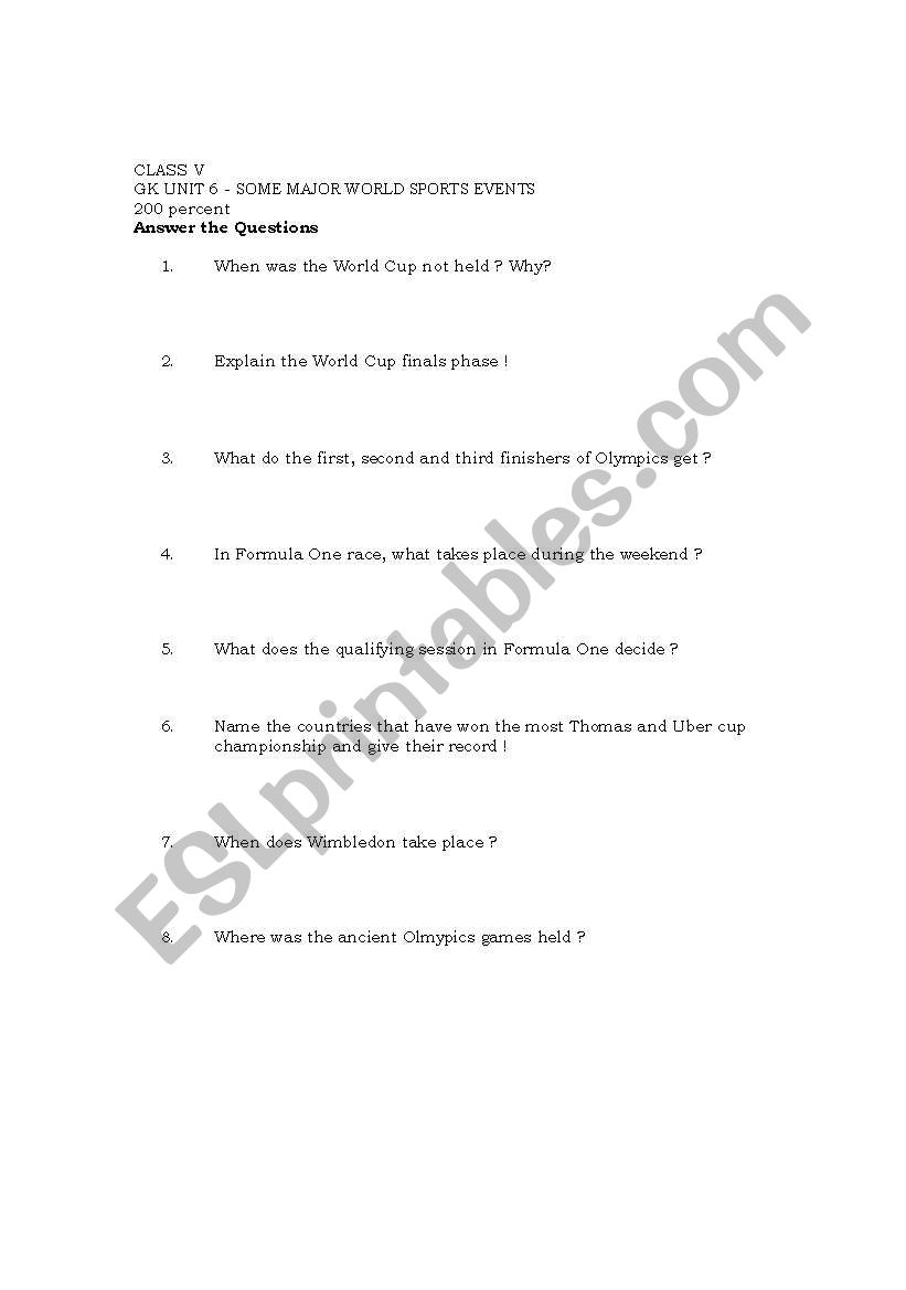 General Knowledge Questions worksheet