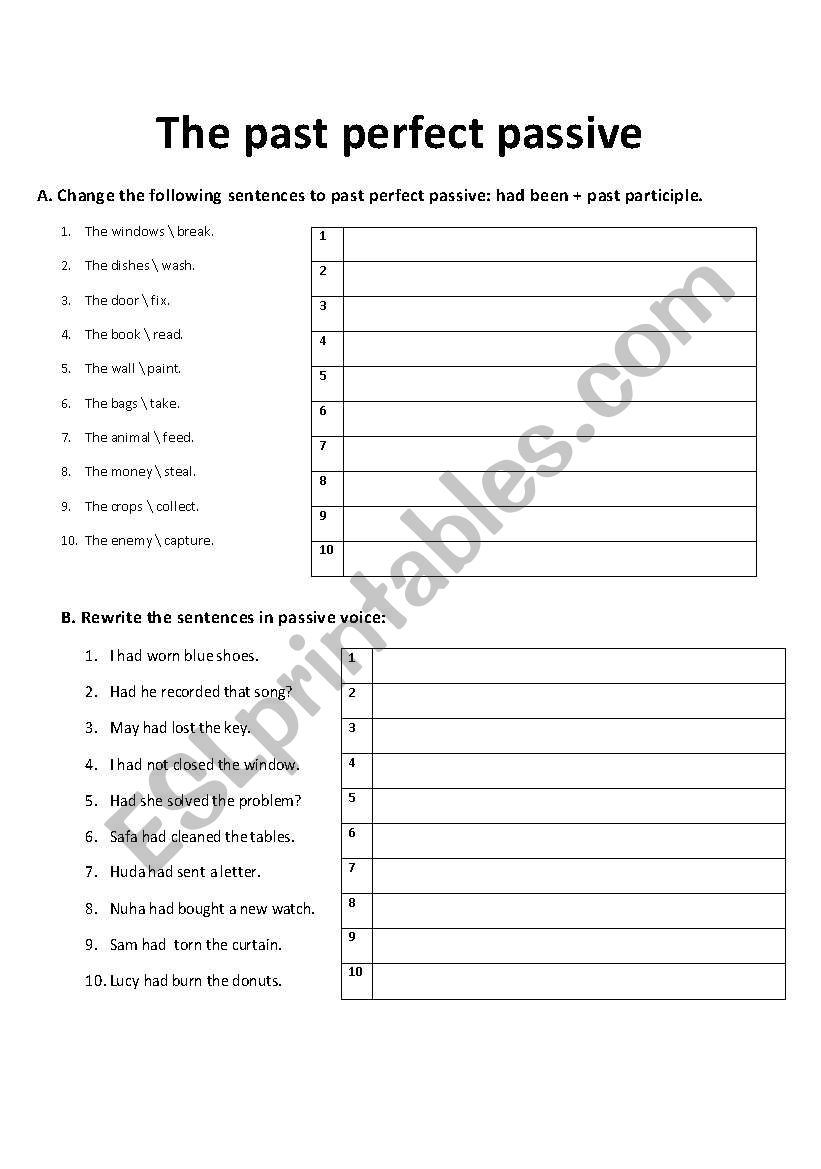 The past perfect passive worksheet