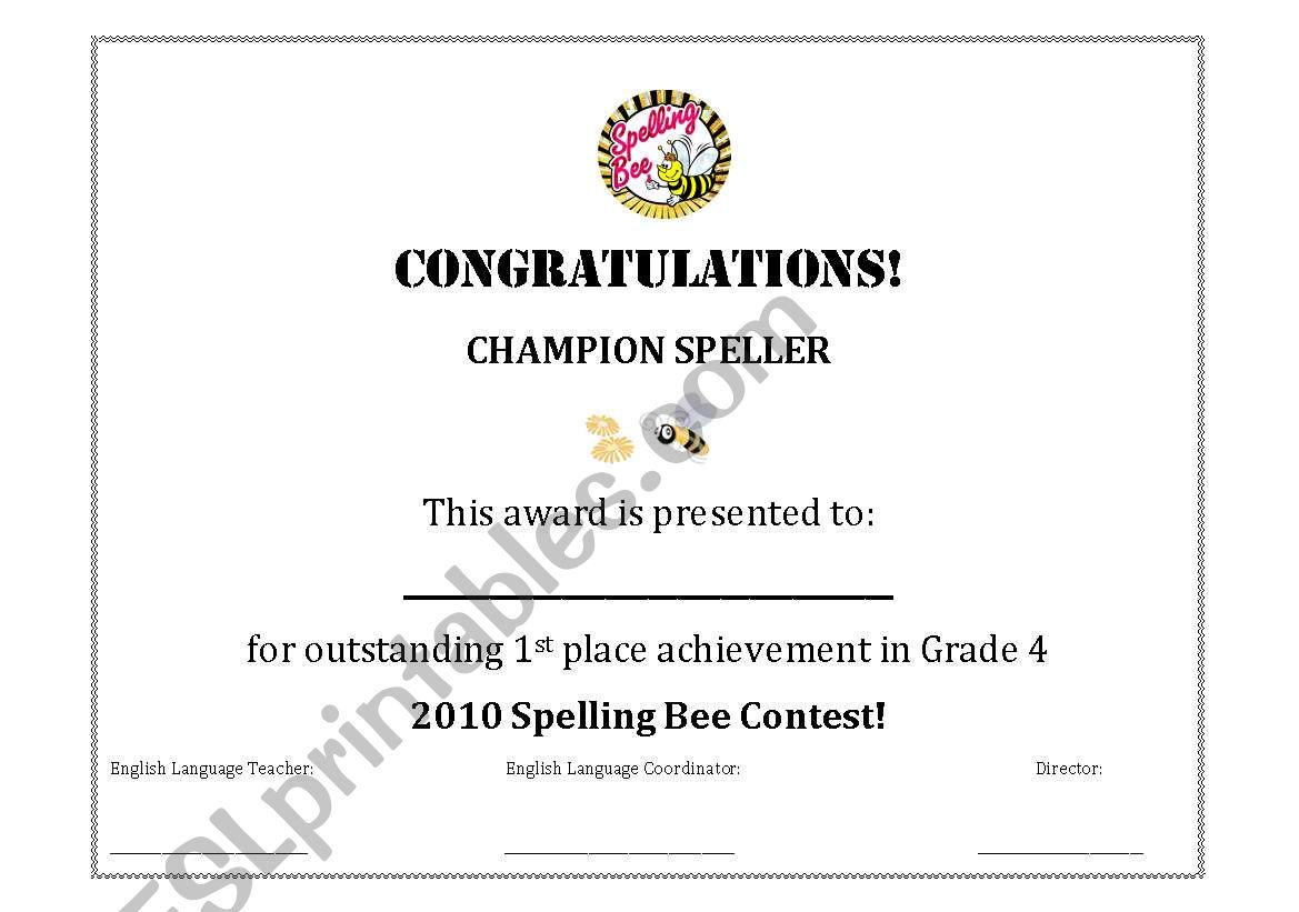 Spelling Bee Certificate/Award