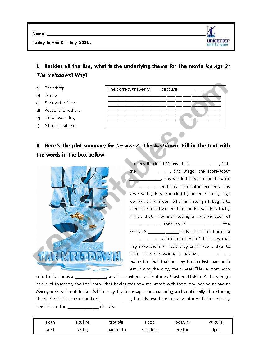 Ice Age 2: The Meltdown (WS1) worksheet