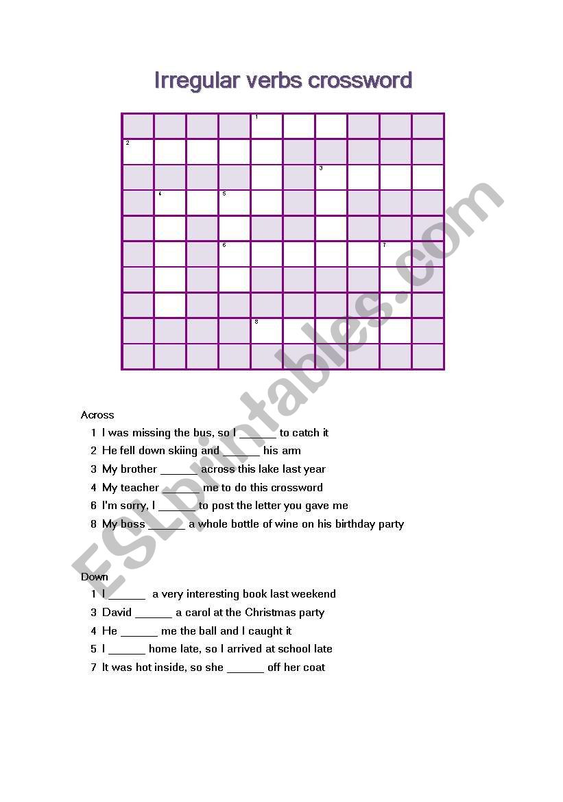 Irregular Verbs Crossword worksheet