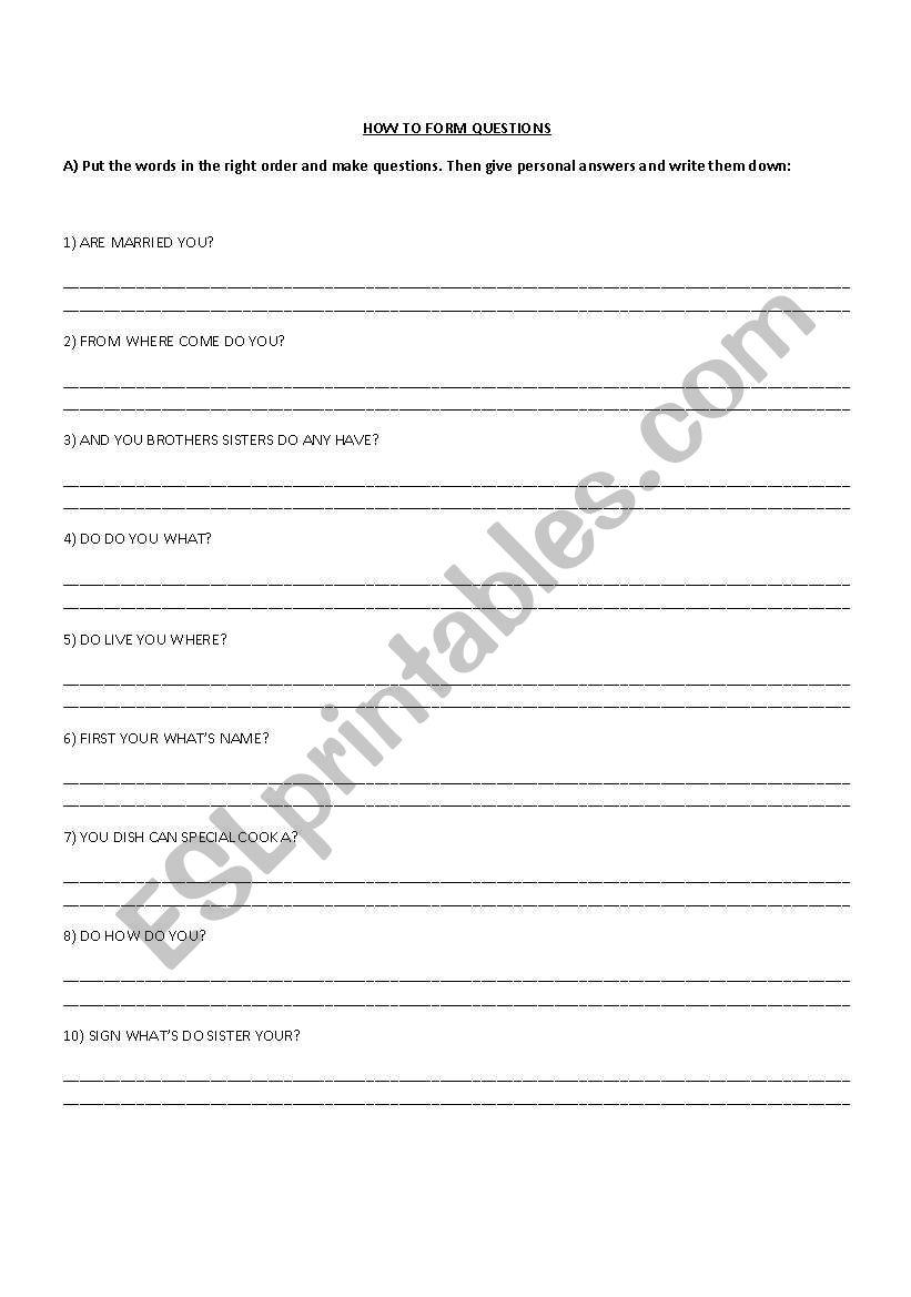 HOW TO FORM QUESTIONS worksheet