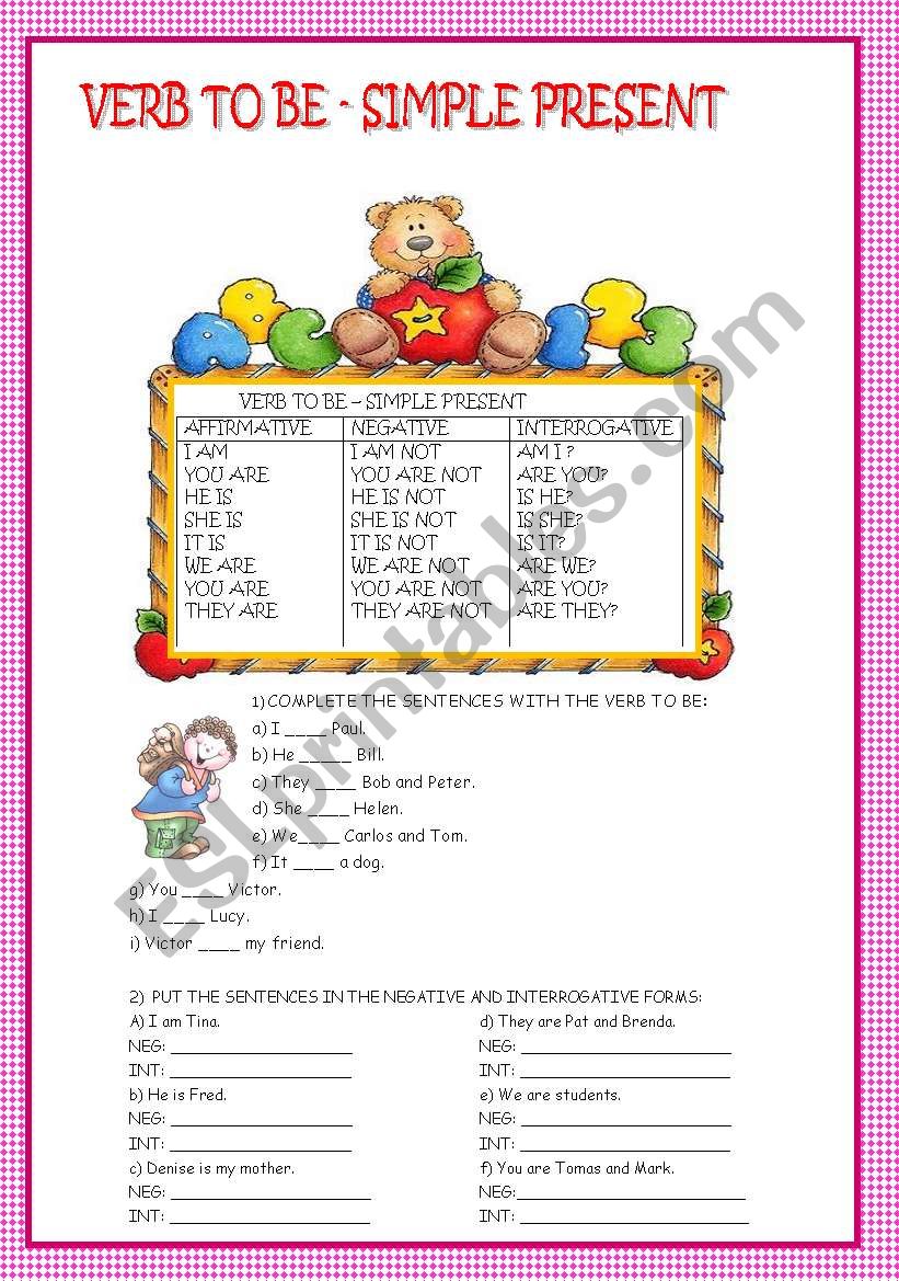 VERB TO BE worksheet