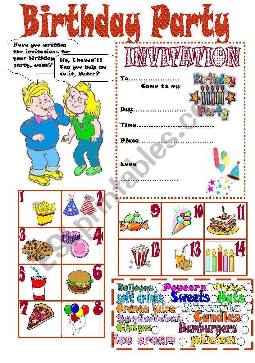 Birthday Party worksheet