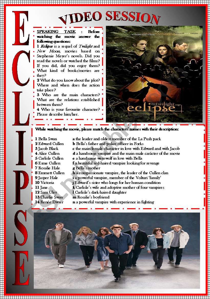 ECLIPSE movie-based activity (FULLY EDITABLE-KEY INCLUDED)